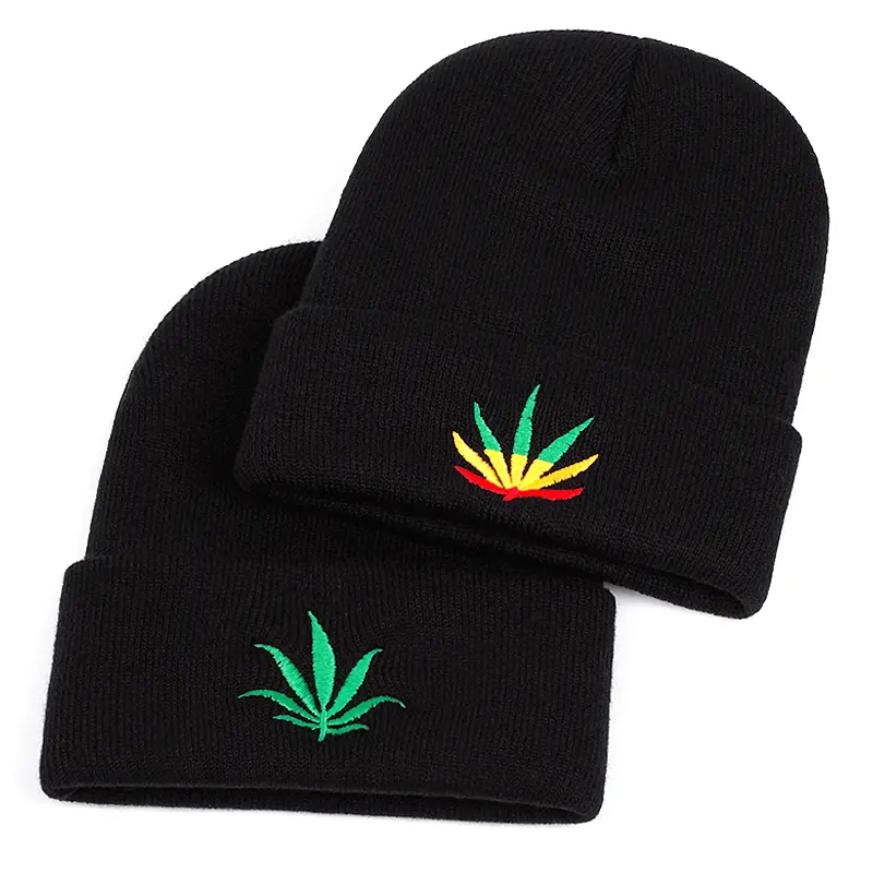 Beanie hat Hemp Leaf Knit Hat Unisex Breathable Soft Daily Wear Men And Women Hat Comfortable Fit Snow Cap Skullcap Outdoor Activities Caps																