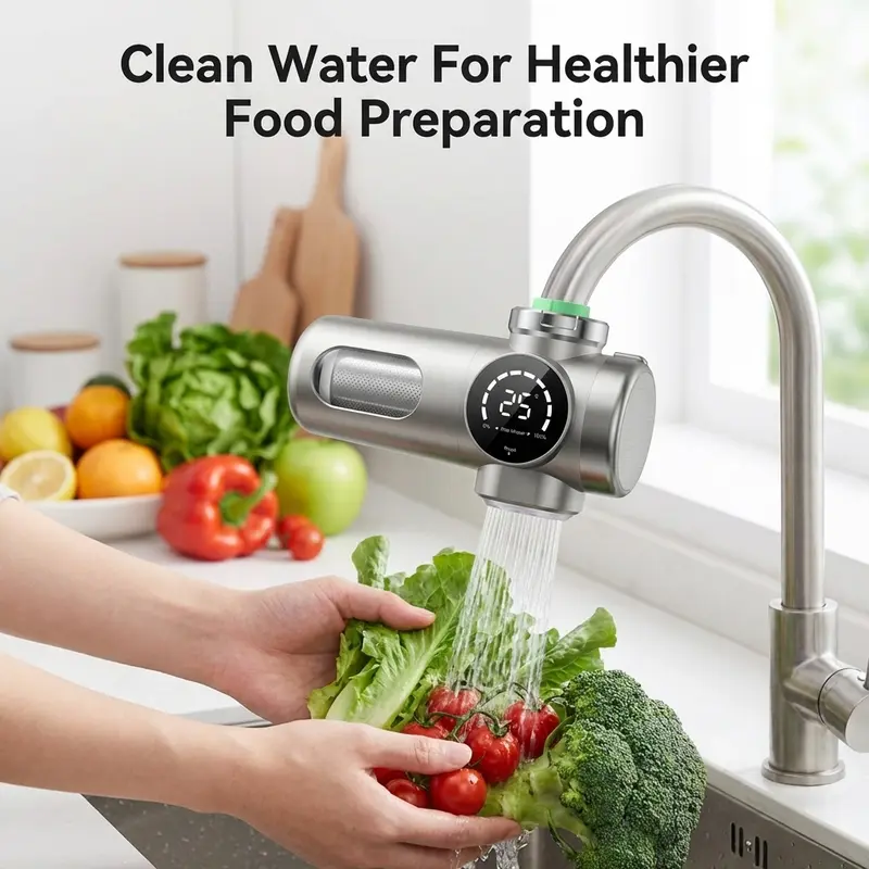 Household Faucet Water Purifier - Faucet-Mount Filter Cartridge, OLED Screen, Digital Temp Display, 6 Thread Fits, Non-Electric, Multi-Stage Filtration, Dual Water Output Modes, High Flow, Reduces Lead, Chlorine, Heavy Metal Contamination