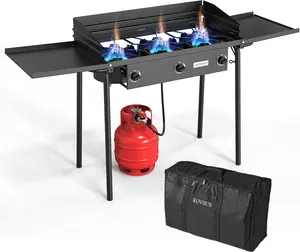 ROVSUN 2/3 Burner Propane Gas Stove with Side Shelf & Carrying Bag, 150,000/225,000BTU Outdoor Burner with Wind Panel & CSA Listed Regulator, Picnic Cooker for Home Patio Cooking Camping Brewing Turkey Frying
