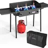 ROVSUN 2/3 Burner Propane Gas Stove with Side Shelf & Carrying Bag, 150,000/225,000BTU Outdoor Burner with Wind Panel & CSA Listed Regulator, Picnic Cooker for Home Patio Cooking Camping Brewing Turkey Frying