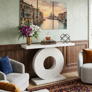 Modern 40 Inch Console Table with Geometric Base, Narrow Long Wood Entryway Sofa Table, Contemporary Accent Table for Living Room Hallway Entryway, Home Decor Slim Console Furniture