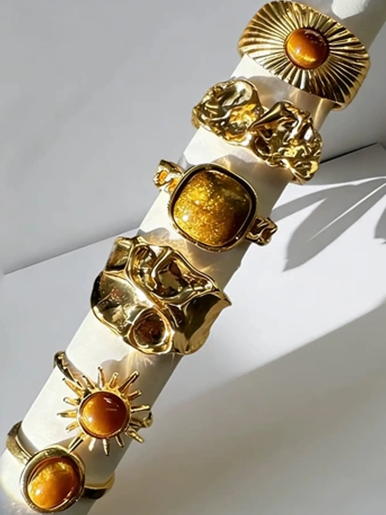 Women's Vintage Boho Ring Set, Stackable Rings, Boho Style Rings, Resin Simulated Gemstone Cat Eye Heart Sun Cross Star Moon Design, Daily Party Wedding Gift, Stacking Ring Set, Jewelry Gifts
