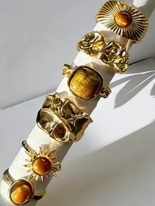 Women's Vintage Boho Ring Set, Stackable Rings, Resin Simulated Gemstone Cat Eye Heart Sun Cross Star Moon Design, Daily Party Wedding Gift, Stacking Ring Set, Jewelry Gifts