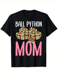 Men's & Women's Funny Ball Python Mom T-Shirt - Cute Snake Lover Gift with Pink Ball Python & BALL PYTHON MOM Text, Black Cotton Tee for Reptile Owners, Casual Short Sleeve Shirt for Herpetology Enthusiasts