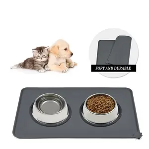 19"X12" Silicone Cat & Dog Food Mat for Floors Waterproof, Anti-Slip Dog Bowl Mats for Food and Water, Pet Feeding Mats with Lip to Prevent Spills, Pet Placemat for Messy Drinkers to Protect Floors