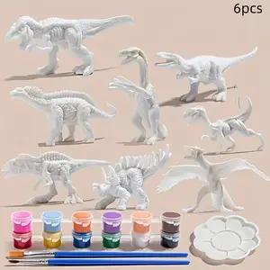6-Pack DIY Dinosaur Coloring Toys 🦖 - White Blank Paintable Models, Kids Creative Puzzle Craft Kit, Black Friday Deal: Halloween/Christmas/New Year Gift for Kids, Art Markers Pen