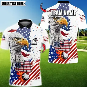 Golf Eagle US Flag Customized Name, Team Name 3D Polo Shirt, Golf Team Jersey for Golfer, Gift for Golfer, Golf Shirt. S-5XL TFSC