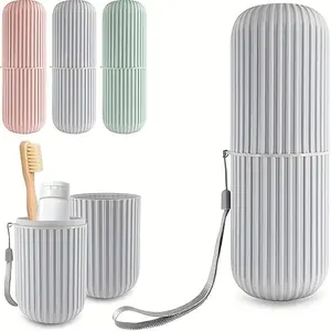 1pc Portable Travel Toothbrush Case, Includes Rinsing Cup, Toothbrush Holder, Toothpaste Tube, Essential Bathroom Accessories
