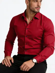 Men's Long Sleeve Formal Shirt, Classic Wrinkle-Free Stretch Fabric, Button Front Pocket Design, Office Wear, Comfortable Fashion Csyj04 Fitted