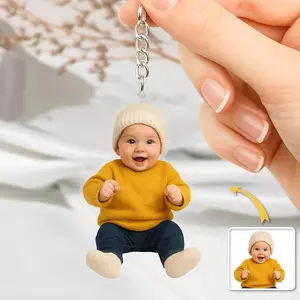 Custom Photo Acrylic Keychain – Personalized Clear Keyring With Pet, Baby, Couple, Family Picture – Gift For Dog Lovers, Parents, Friends