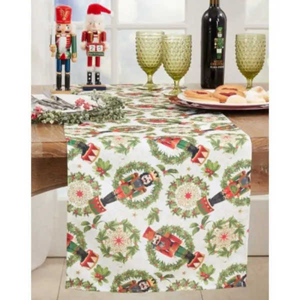 Rectangular Festive Christmas Aesthetic Whimsical Fabric Table Runner, 16x120 in, Red & Green