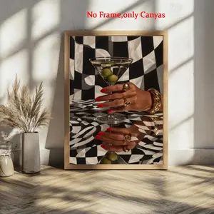 Checkered Wall Art Canvas Painting, Bedroom Decor, Modern Home Decor, Living Room Decoration, Gift, Unframed, Model_xinghao