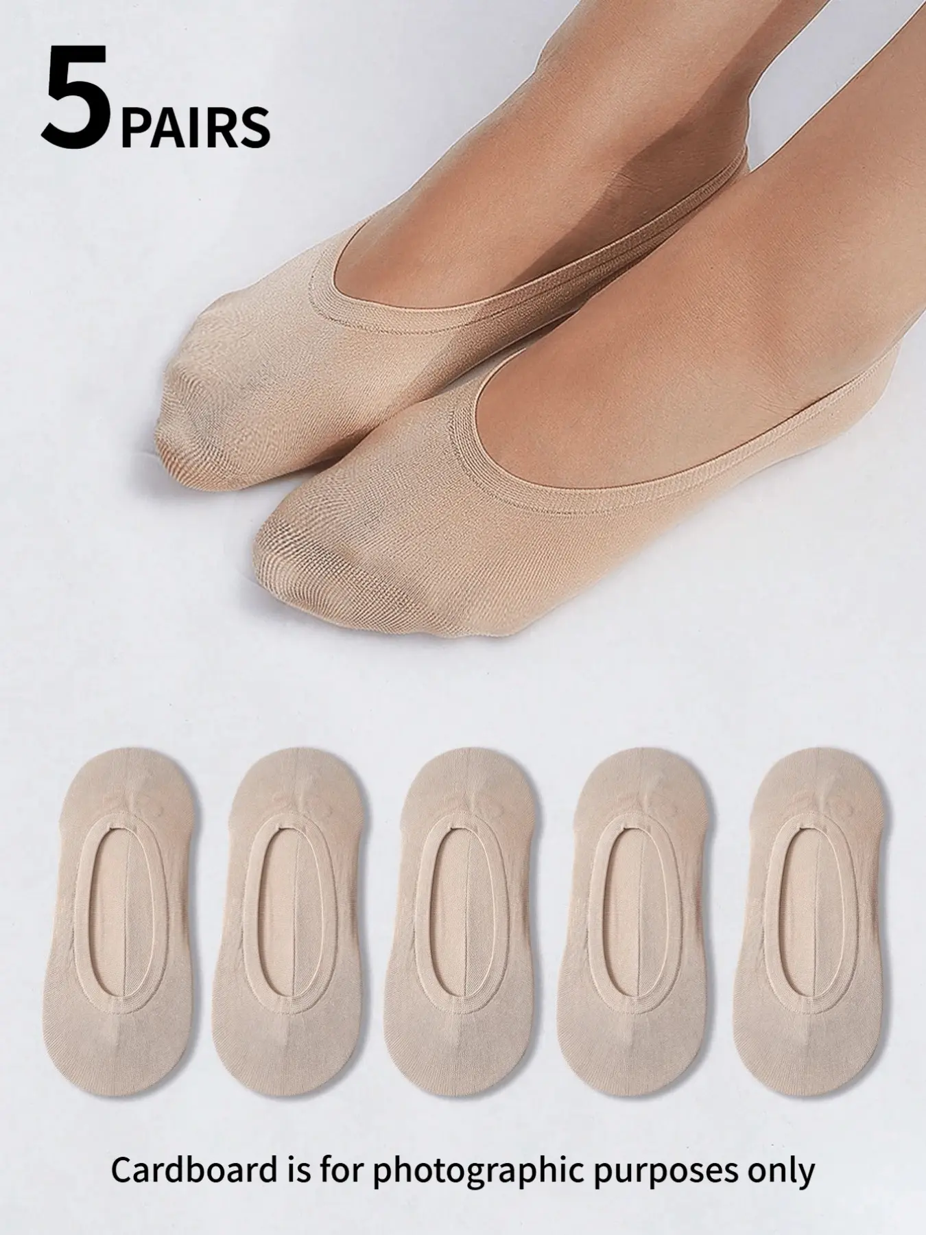 5 pairs of women's nude-coloured invisible socks: Casual Knit Socks, highly elastic, Fit, ultra-thin, mesh design, Breathable, silicone anti-slip, glossy ankle socks, summer