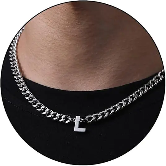 L letter necklace (steel color)