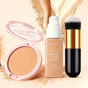 3 PCS Set of BB Cream Foundation And Luxury Setting Powder (Comes with Brush And Powder Puff) That Is Waterproof And Long-Lasting, Offers a Matte End, Moisturizes, Controls Oil, Has a Smooth Formula