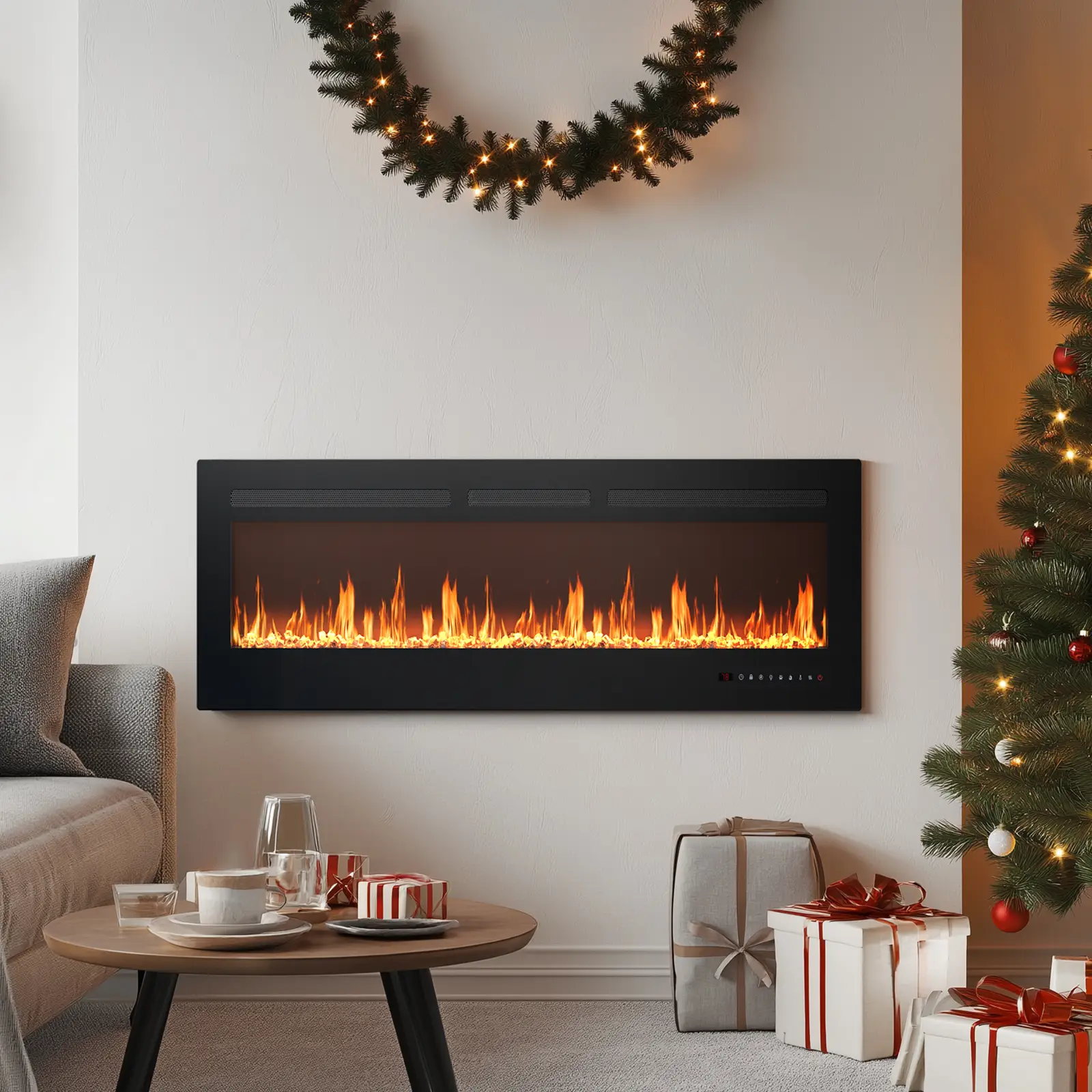 Sweet Furniture Fireplace,1500W/750W wall mount or Built-In Fireplaces,Remote Control,13 Adjustable Flame Colors,12-Hour Timer Touch Screen home