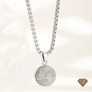 Silver 3D Basketball Charm Necklace and 22 inch Necklace Geometric Design for Ball Lovers Sports Fan Jewelry Ideal Gift for Basketball Enthusiasts Black Rhodium Plating mens necklace, basketball season