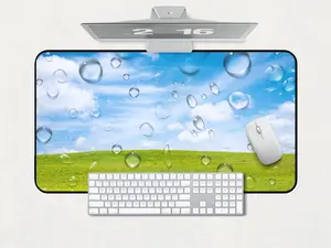 Frutiger Aero Sunny Field and Water Drops Y2K Computer Desk Mat, Home Office Gaming, Aesthetic Desk Mat, Vintage Nostalgia Clown Fish Sea Ocean Theme Mouse Pad Decor