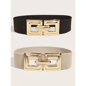 2pcs/Set Square Buckle Elastic Waist Belt For All Seasons; Matches With Coats Or Long Skirts Halloween Casual Modern Waistband