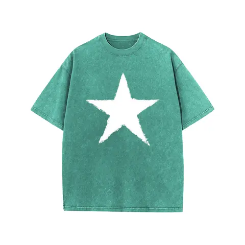 Holafish Star Graphic Acid Wash T-Shirt, Heavyweight Cotton Short Sleeve Tee, Unisex Casual Streetwear Summer Top for Men Women,back to school,back to school shoppingBack To School