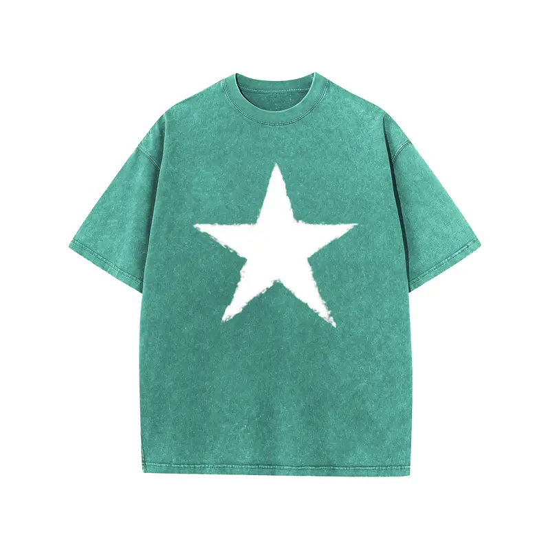 Holafish Star Graphic Acid Wash T-Shirt, Heavyweight Cotton Short Sleeve Tee, Unisex Casual Streetwear Summer Top for Men Women,back to school,back to school shoppingBack To School