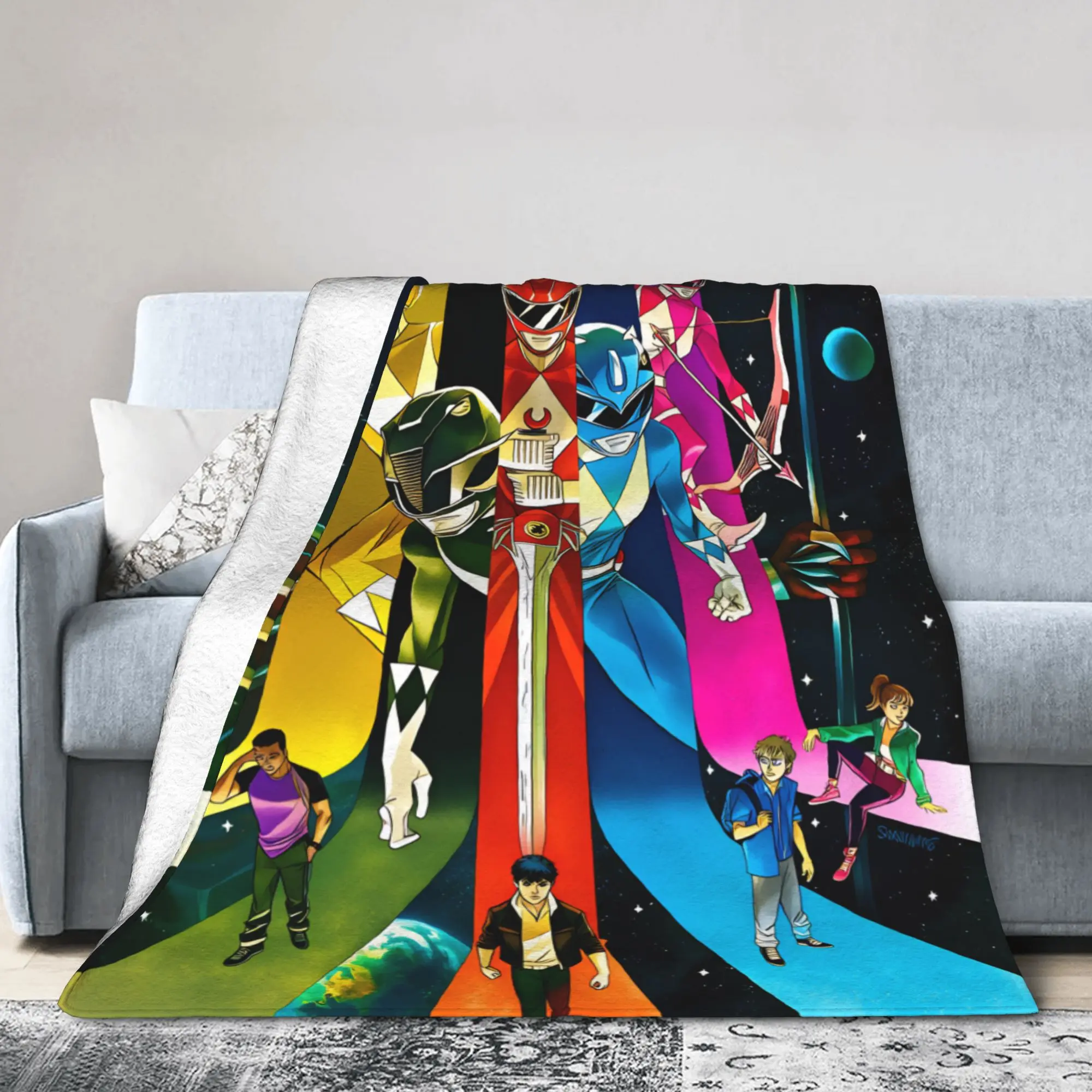 Mighty Morphin Power Rangers Blanket Flannel Warm Throw With Dynamic Action Pose Design, Great Cozy Cover For Sofa, Lightweight Travel Blanket, And Stylish Bed Blanket For Classic Series Lovers