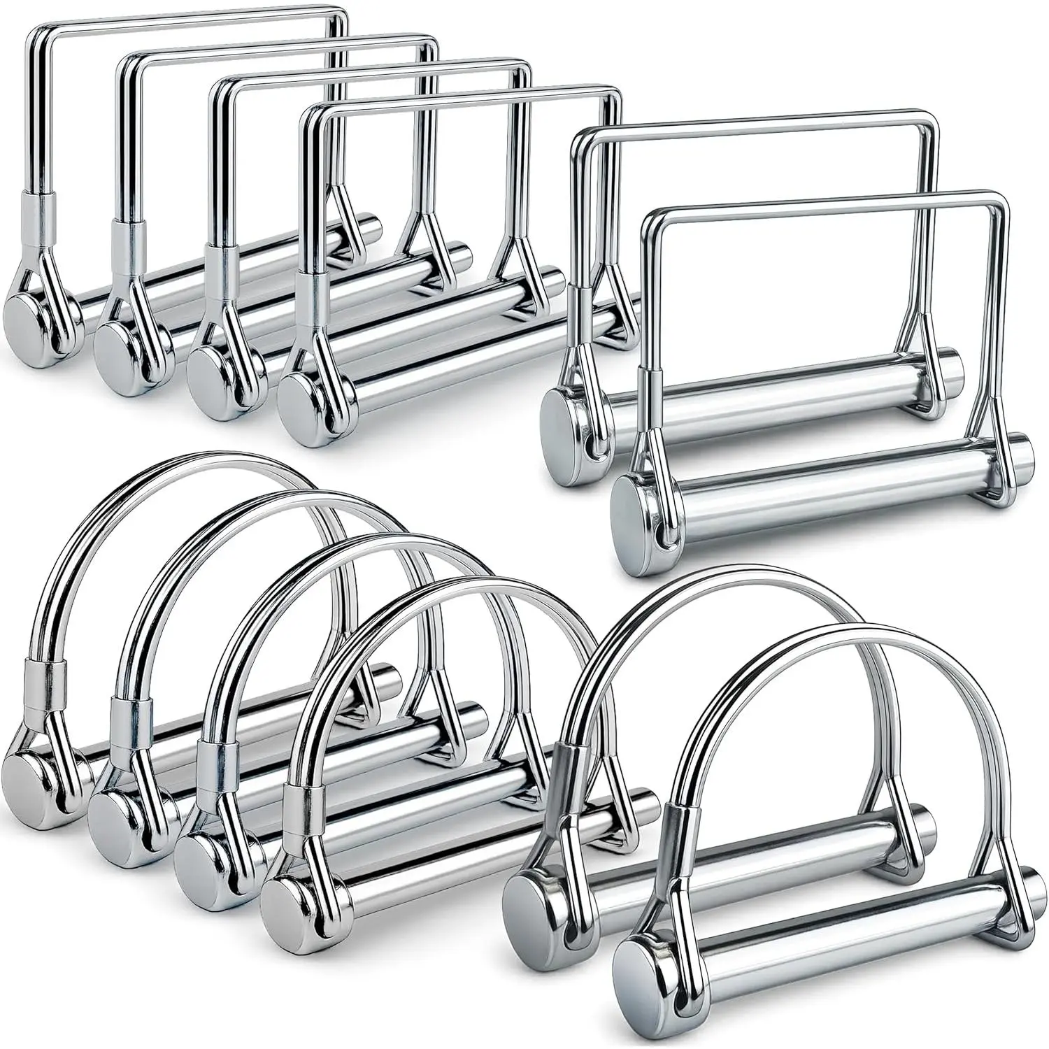 12-Pack Trailer Hitch Pin Assortment, 1/4" and 5/16" Diameter, Square and Arch Wire Lock Pins, Zinc-Plated Carbon Steel Safety Pins for PTO, Farm, Mower, and Boat Trailer Couplers,