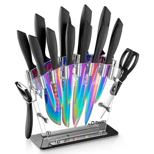 D.Perlla Ceramic Knife Set 16 Pieces, Colorful Knife Set Titanium Coating, with Acrylic Knife Holder, High Carbon Content No Rust, Super Sharp Kitchen Knife