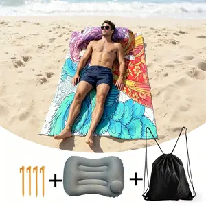4-in-1 Sand-Free Quick Dry Beach Towel Set | Portable Travel Kit with Pillow & Stakes, Ideal for Beach, Pool, Picnic & Outdoor Chill