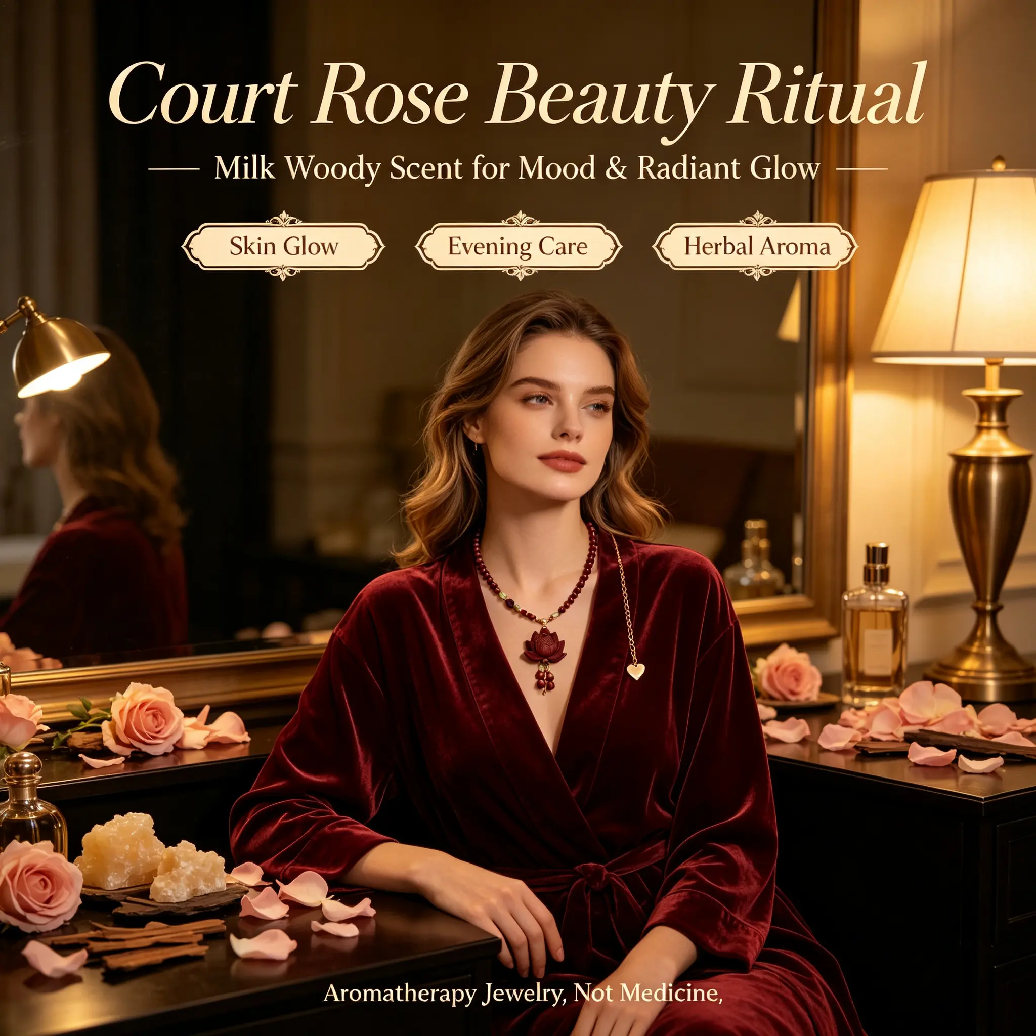 Awaken the Best Version of Yourself, Handcrafted HuaRui Herbal Aroma Necklace, Luxury Rose Milk Woody Scent, Ladies Aromatherapy Accessory, Relieve Emotional Stagnation, Support Glowing Skin & Overall Wellness