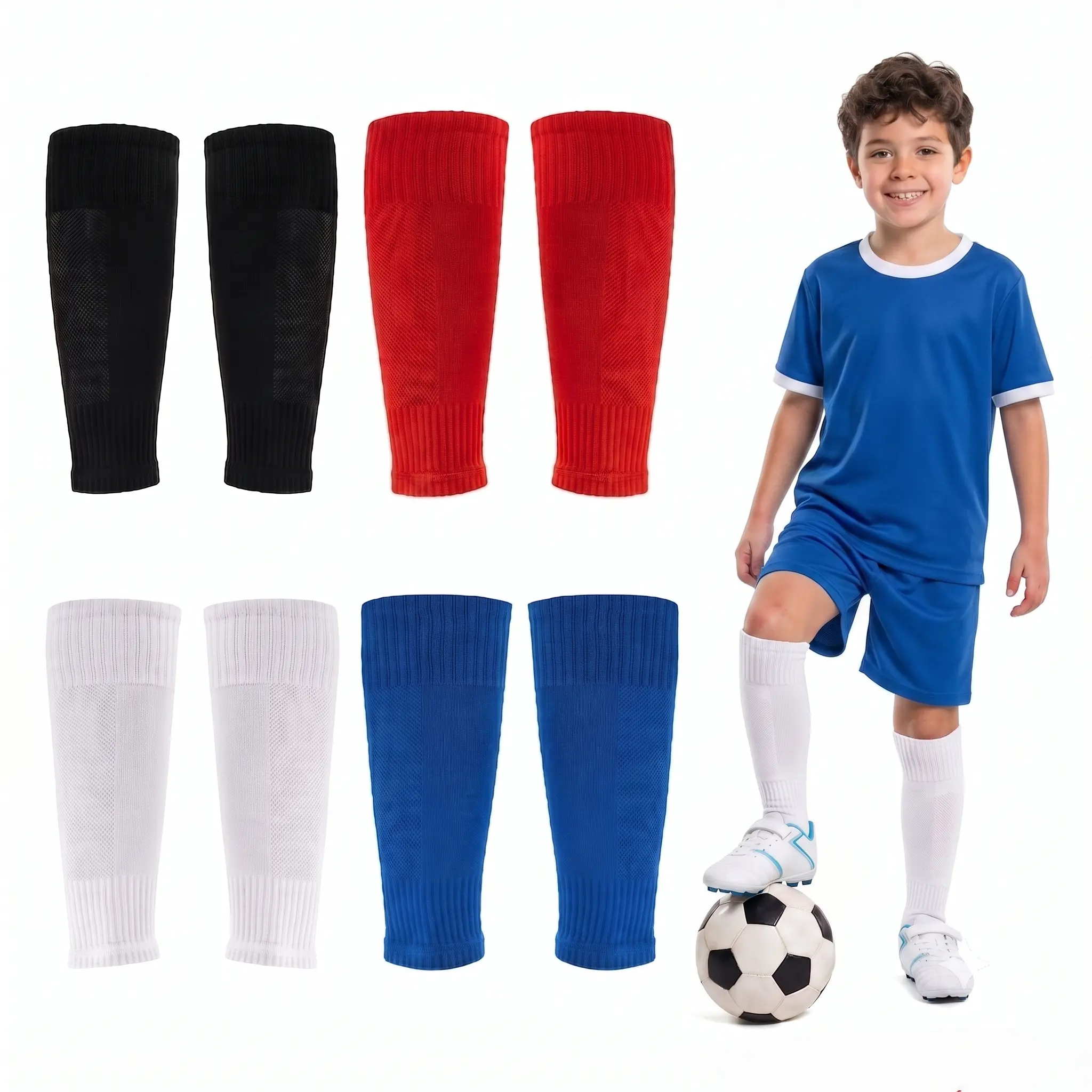 1 Pair Youth Soccer Shin Guard Sleeves, Non-Slip Calf Socks for Kids Football, Breathable Sports Leg Sleeves