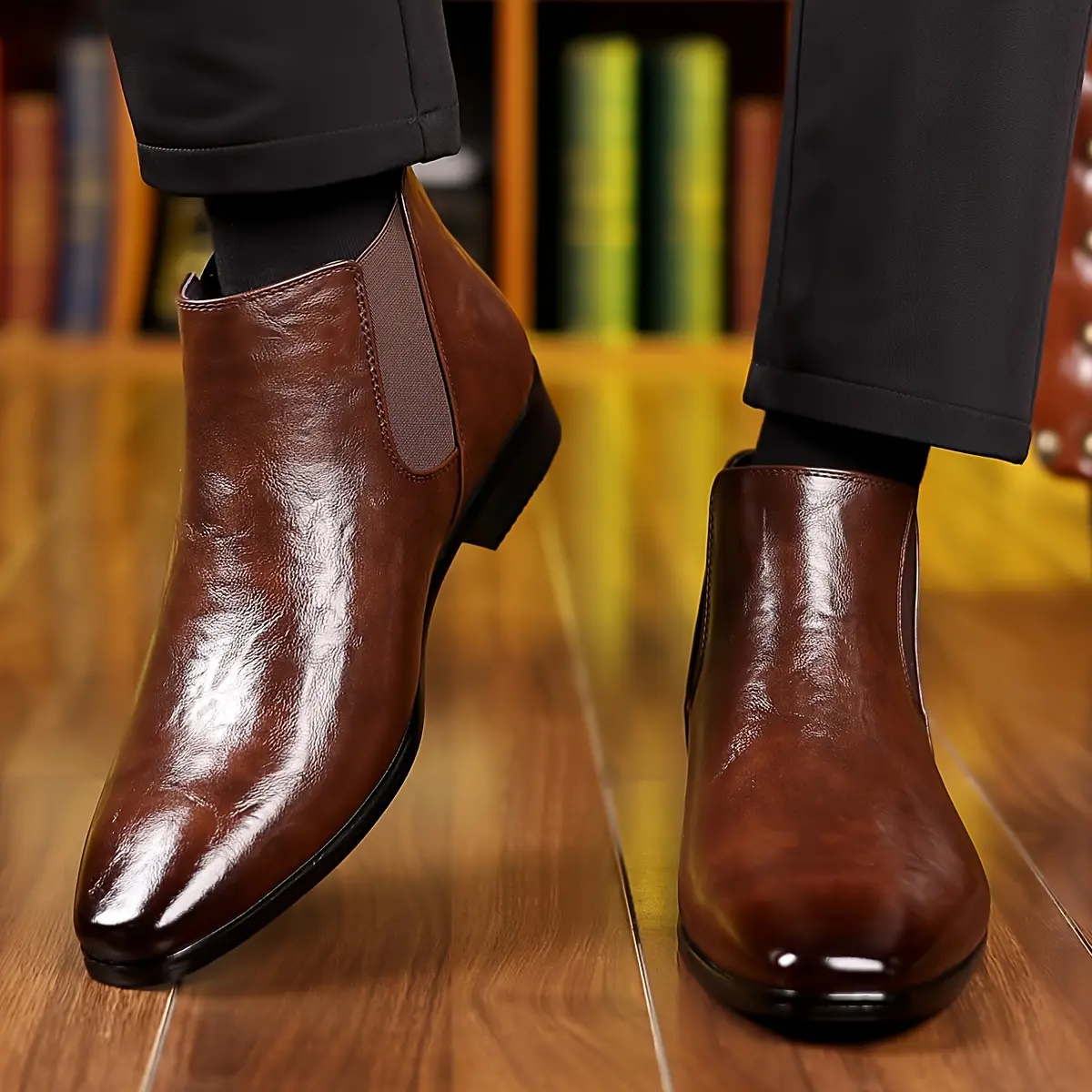 Brown Mens Pointed Toe Dress Boots New Men's Pointed-toe Business Chelsea  Boots, Available In Black