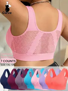 Spring Breathable Mesh Bra,Plus Size Women's Wireless Seamless Crop Top Set, Breathable Layered Design, No Padding,Solid Wide Strap Underwear, All-Season Comfort,Stretch&Skin-Friendly Vest,7-day Week Bra,Sleep&Home Women's Bra