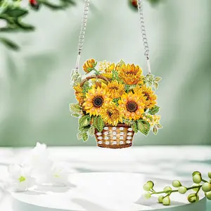 Sunflower Bouquet Design Diamond Pattern Design DIY Diamond Art Painting Kit, Acrylic 5D Diamonds Painting Pendant Ornament Board Kit, Home Garden Wall Door Diamond Art Hanging Ornament