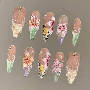 NailVesta PALM MOJITO – 100% Handcrafted 3D Press-On Nails | Reusable, Long-Lasting, Salon-Quality black lace nail art nail art