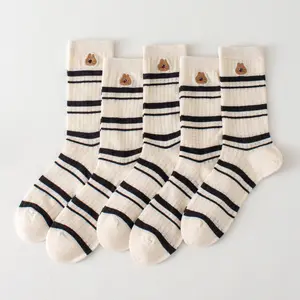 10pairs Casual Mid-Calf Socks with Striped Hamster Print: Breathable & Comfortable All-Season Unisex