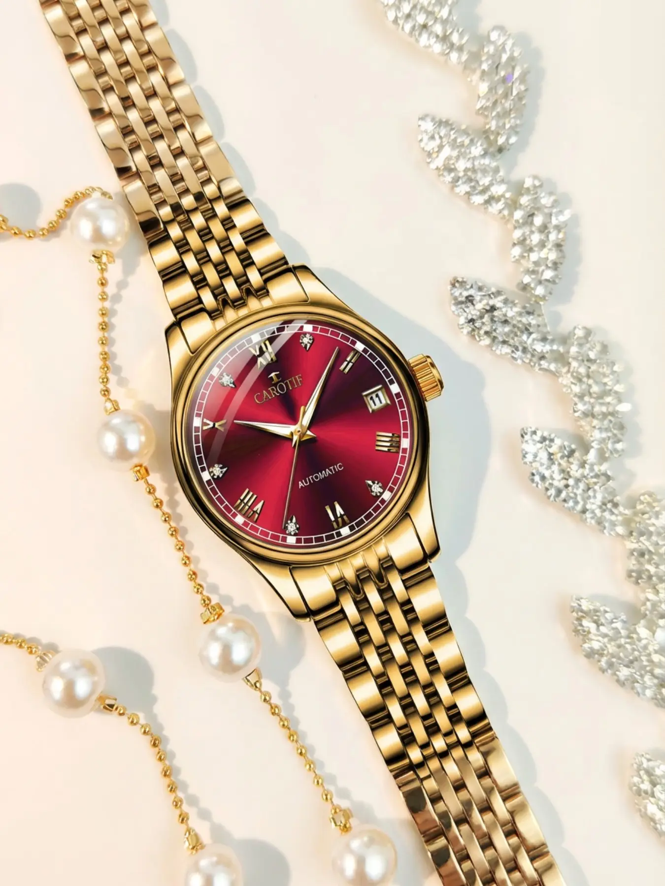 Women's Luxury Automatic Mechanical Watch, Steel Band, Dial, Business Casual Fashion, High-End Women's Wristwatch