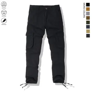 Men’s casual solid-color cargo pants — casual jumpsuit — multi flap pockets, outdoor work pants, running pants, casual pants with pockets, non-stretch solid color, regular fit, all-season cargo pants