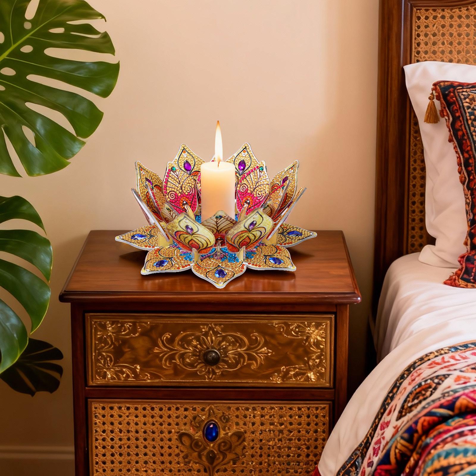 Handmade Diamond Art Painting Lotus Candle Holder Kit ,Candle Tray DIY Kit,Aromatherapy Decor,Romantic Ambience Home Living Room Ornament,Living Room Accent Stress Relief Finds,No Candle Included