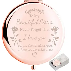Sister Ideal Gifts Compact Mirror, to My Beautiful Sister Gorgeous Rose Gold Compact Mirror Unique Friend Gift Mirror for Women Girls Sisters for Women Friends