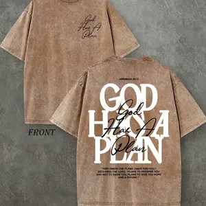Trendy Vintage Washed Christian T-Shirt - God Has A Plan (Jeremiah 29:11) Oversized Front & Back Graphic Tee | Faith-Based Apparel Perfect for Spring & St. Patrick's Day