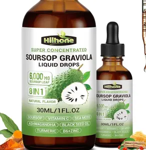 (2 Pack) 8 in 1 Graviola Soursop Leaf Extract Liquid - Soursop Bitters Liquid with Sea Moss, Ashwagandha and Turmeric, for Immune & Liver, Zzz & Antioxidant & Cell Support,1 Fl Oz