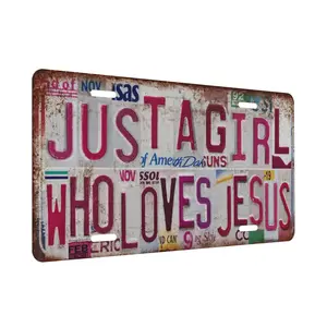 Vintage License plate Girl Cave Wall Decor Metal Sign Tin Signs - Just a girl who loves Jesus  just a girl who loves jesus jesus decor,SummerVibes，SummerWins ，DealsForYouDays