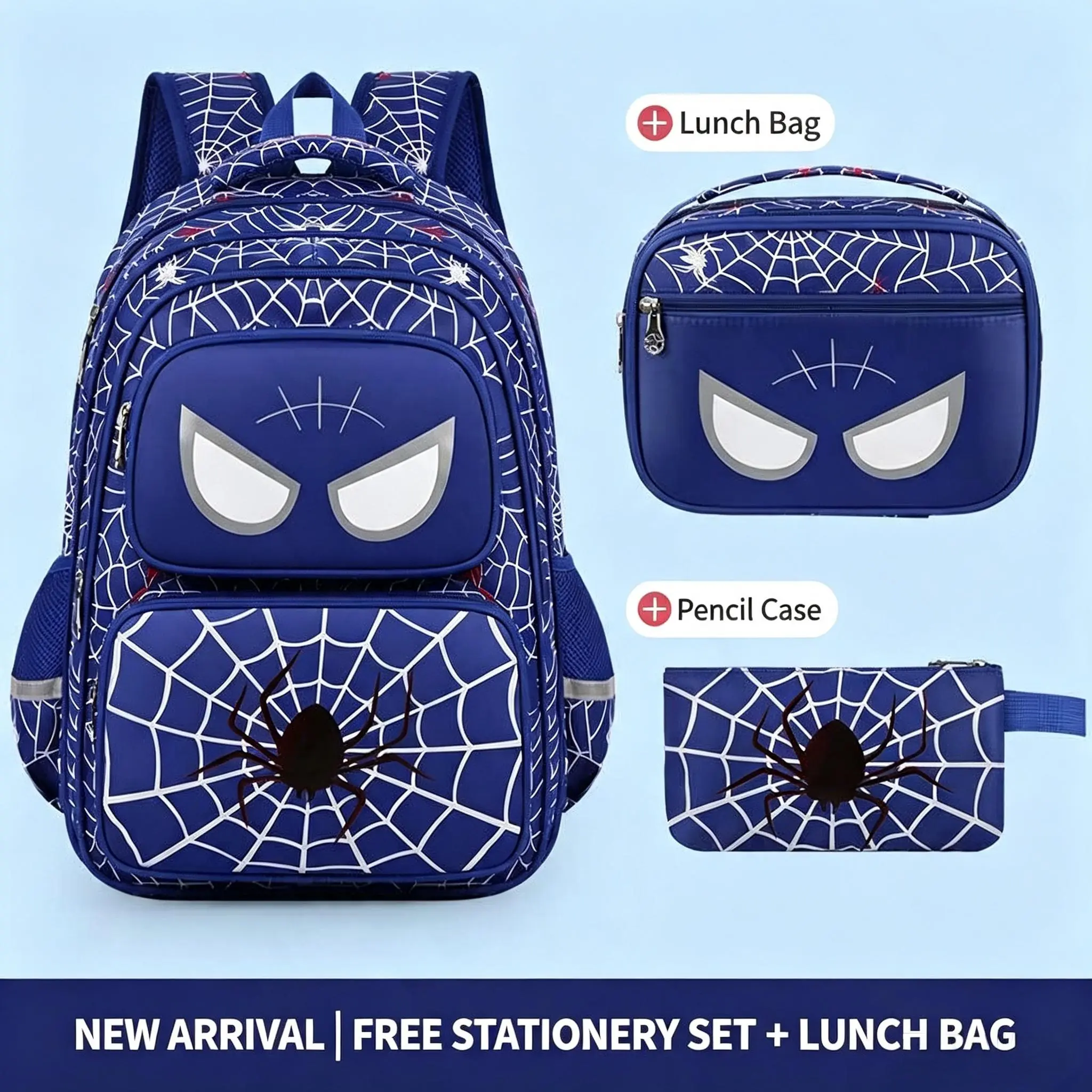 [back to school]2026 New 3Pcs spider Print School Backpack Set, Waterproof Lightweight Spine Protection Bookbag with Insulated Lunch Box & Pencil Case, Multi-Pocket Casual Daypack for Middle School Boys/Girls Teens Daily Commute