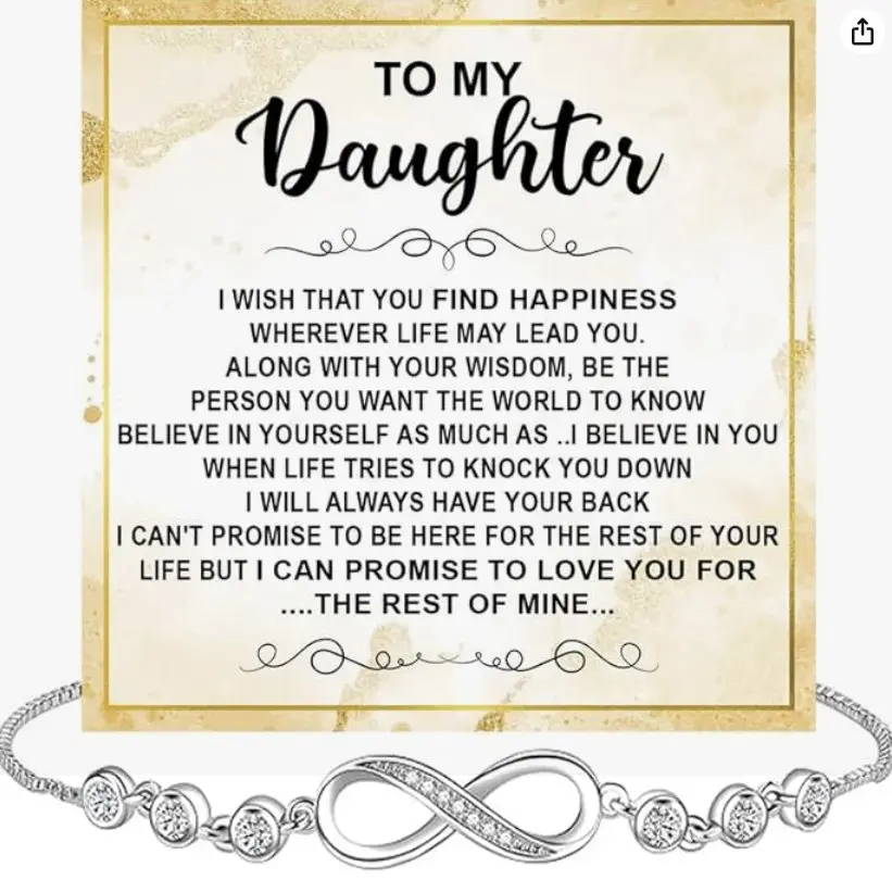 To My Daughter Infinity Heart Bracelet – Elegant Jewelry Gift from Parents with Message Card & Gift Box – Meaningful Mother Daughter Bracelet for Birthday, Graduation, Christmas, Valentine’s Day
