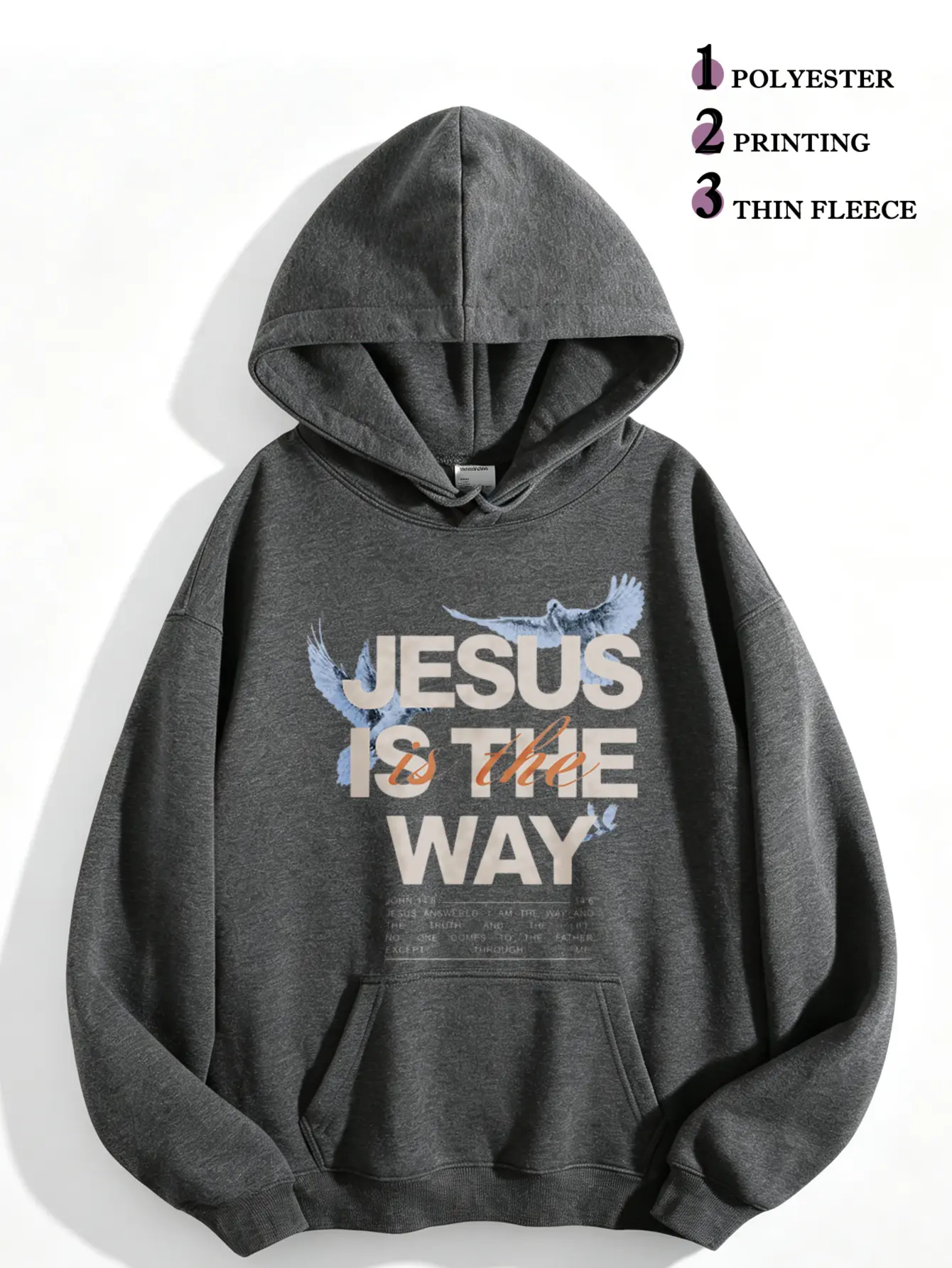 Women's Vintage Letter & Dove Faith Long Sleeve Hoodie - Jesus Is The Way Bible Verse, Casual Soft Oversized Pullover Tops, Christian Sweatshirts