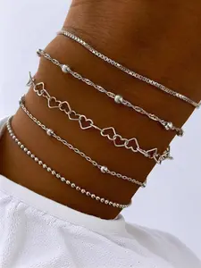 Simple Multi-layer Heart Design Link Bracelet, Personalized Bracelet for Women Jewelry, Stackable Bracelet, Fashion Accessories for Women & Men, Trendy Jewellery Accessories, Trendy Stack Bangle