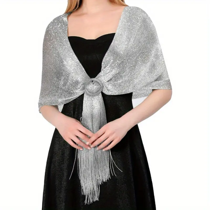Female Sparkle 3-in-1 Luxury Evening Shawl Set - Sparkle Stole, Chiffon Cape, Convertible Scarf - Elegant Tassel-Accented Accessory for Weddings, Gala Nights - Cold Wash Compatible, TikTok Viral 2025, Glamorous