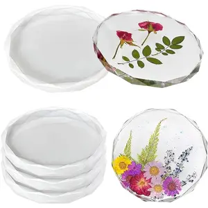 4 Pack Resin Coaster Molds, Diamond Edge Crystal Coaster Molds for Resin Casting, Round Geode Coaster Silicone Molds for Epoxy Resin