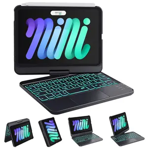 Keyboard Case for iPad mini 7 A17 Pro(2024) & Mini 6 (2021) 8.3", 360 Rotate Case for iPad mini 7th/6th Generation, Touchpad Keyboard with 7 Color Backlit, Type-C Rechargeable, Black